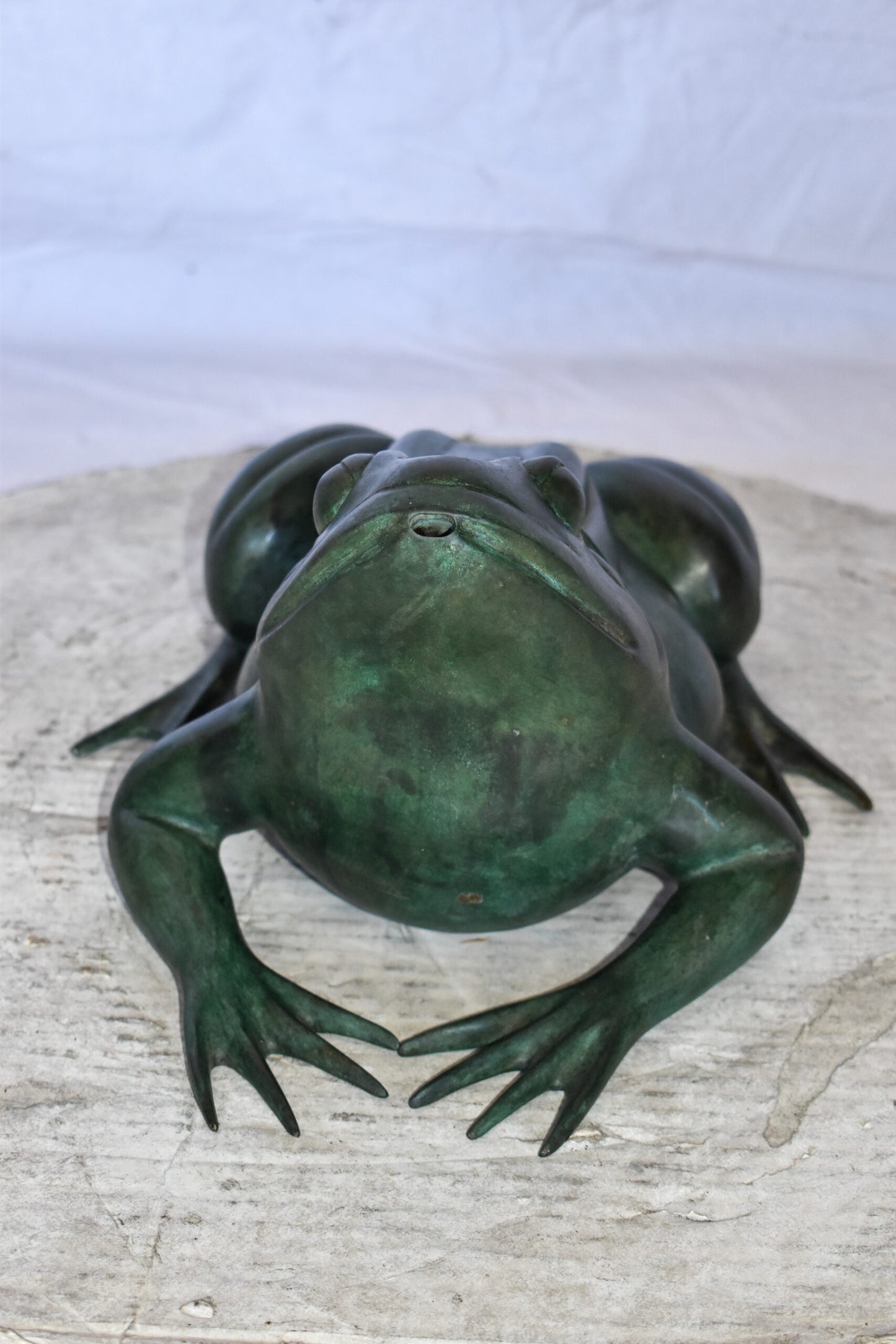 Croaking Frog Bronze Statue in Green Patina Fountain Size: 15" x 10" x 7"H