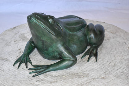 Croaking Frog Bronze Statue in Green Patina Fountain Size: 15" x 10" x 7"H