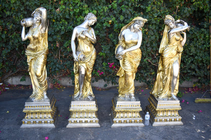 Four Lifesize Garden Statue Fountains Gold and Silver Size: 72" x 72" x 60"H