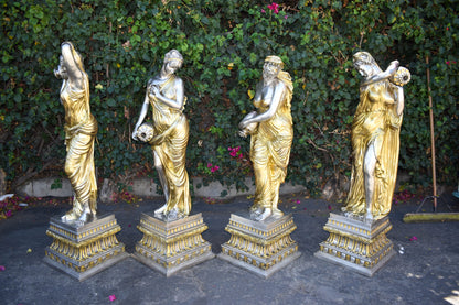 Four Lifesize Garden Statue Fountains Gold and Silver Size: 72" x 72" x 60"H