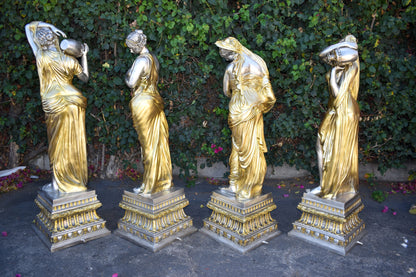 Four Lifesize Garden Statue Fountains Gold and Silver Size: 72" x 72" x 60"H