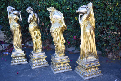 Four Lifesize Garden Statue Fountains Gold and Silver Size: 72" x 72" x 60"H