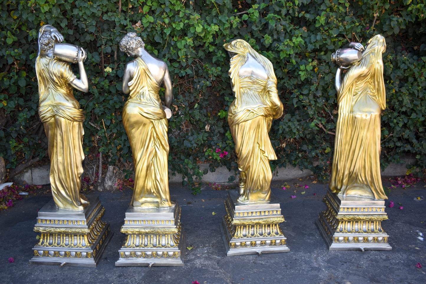 Four Lifesize Garden Statue Fountains Gold and Silver Size: 72" x 72" x 60"H