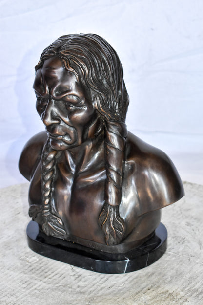 Bust Of Native American Indian Brave Bronze State Size: 12" x 7" x 14"H
