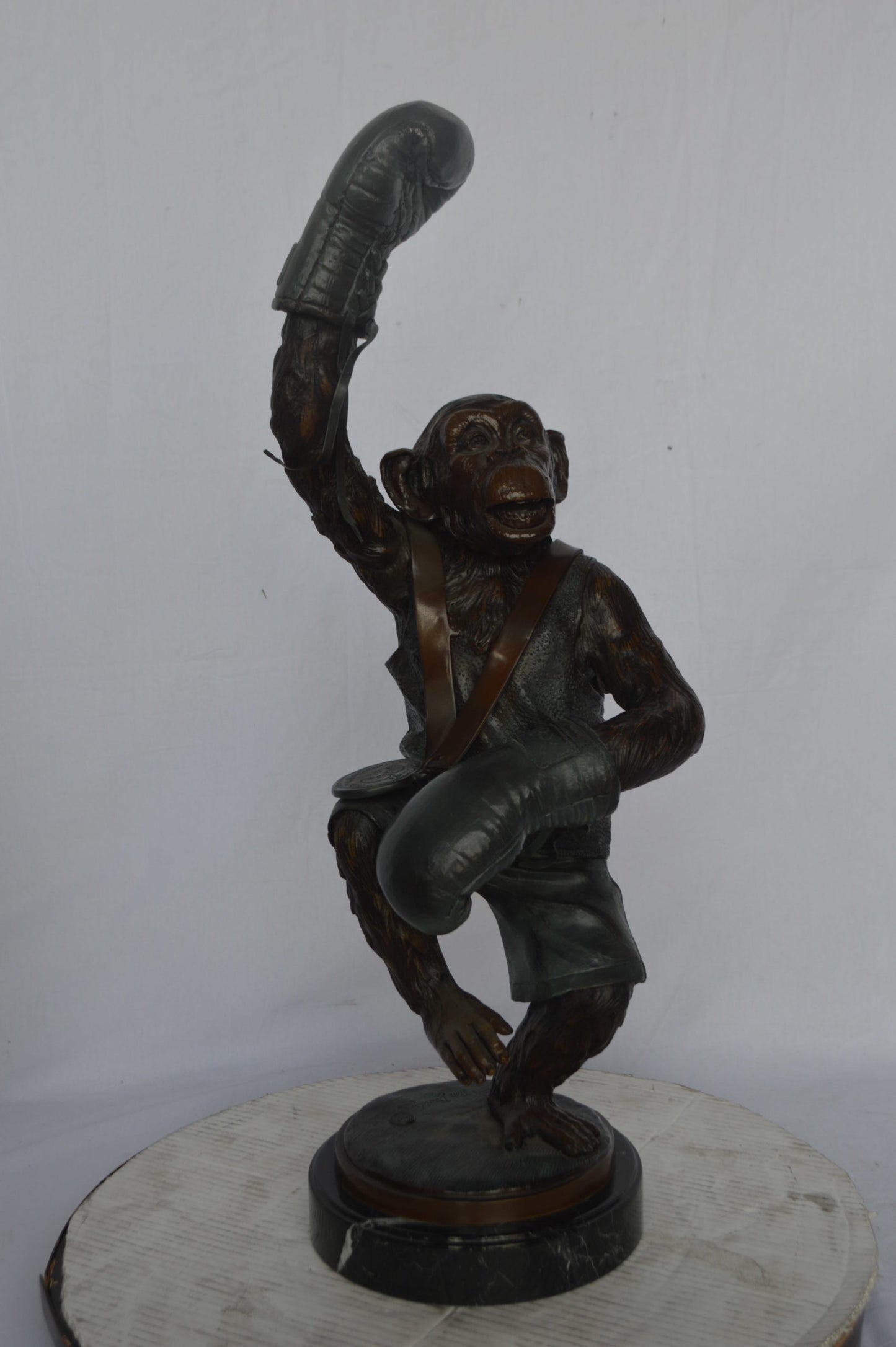 Boxing Monkey Bronze Statue - Size: 10"L x 12"W x 33"H.