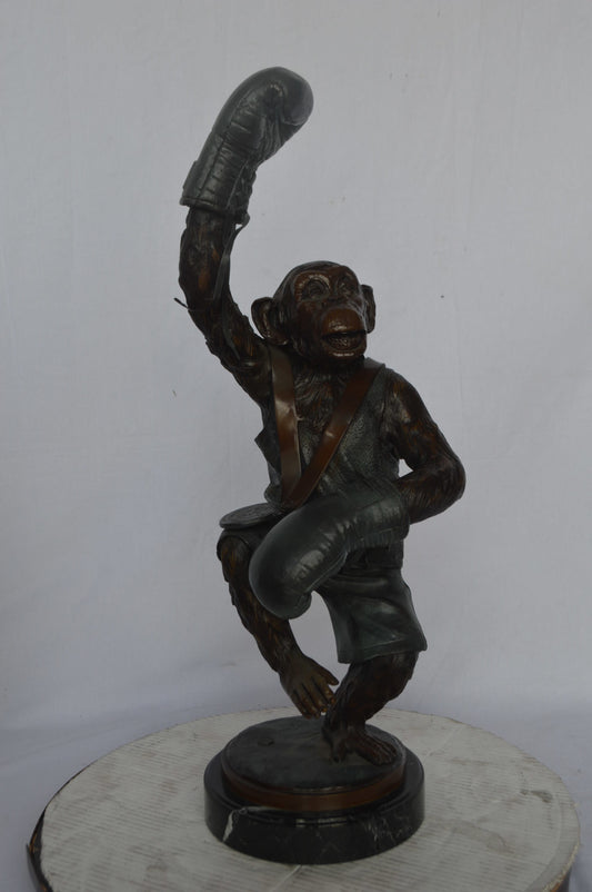 Boxing Monkey Bronze Statue - Size: 10"L x 12"W x 33"H.