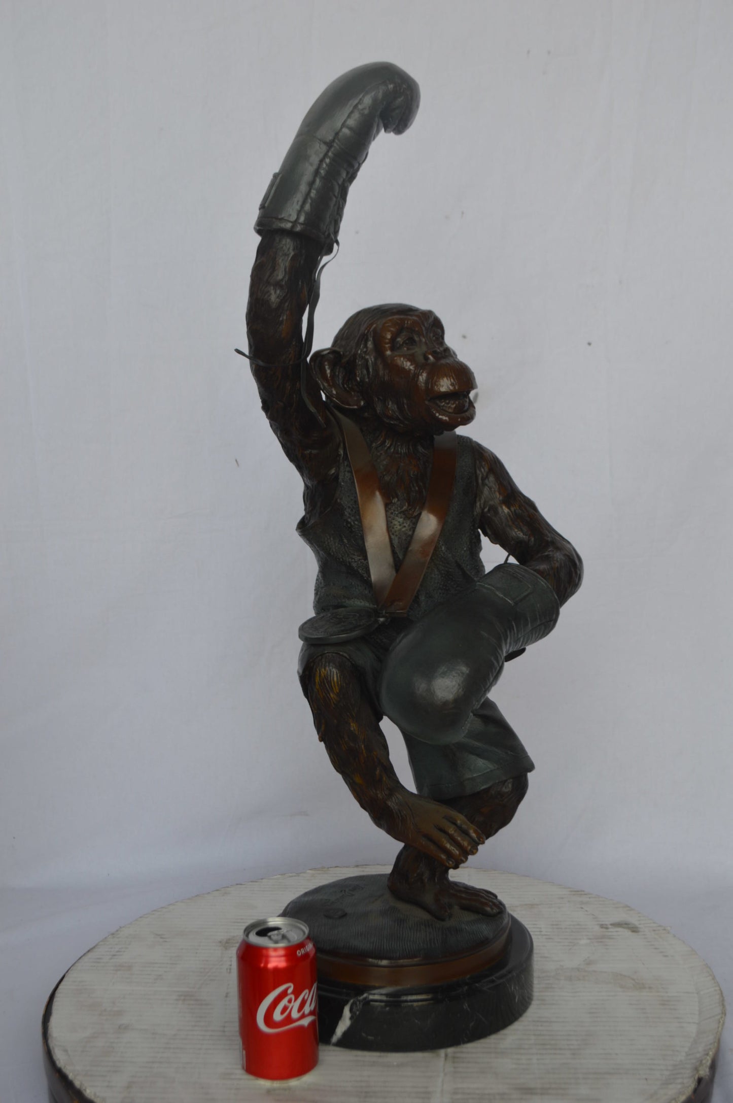 Boxing Monkey Bronze Statue - Size: 10"L x 12"W x 33"H.
