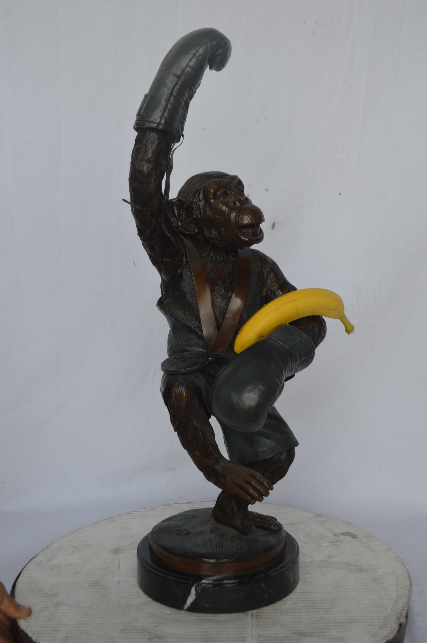 Boxing Monkey Bronze Statue - Size: 10"L x 12"W x 33"H.