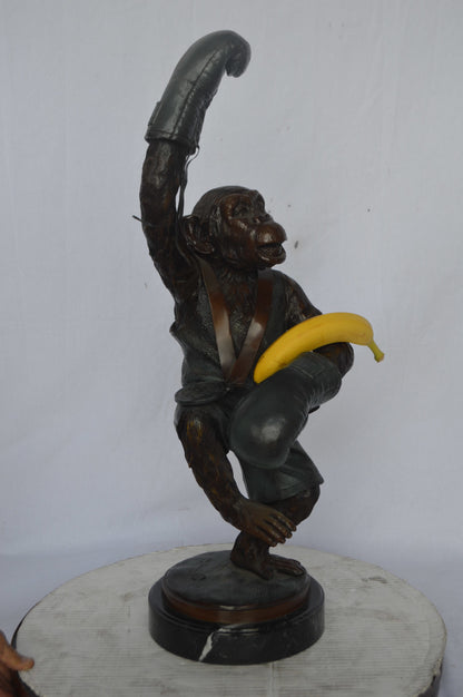 Boxing Monkey Bronze Statue - Size: 10"L x 12"W x 33"H.
