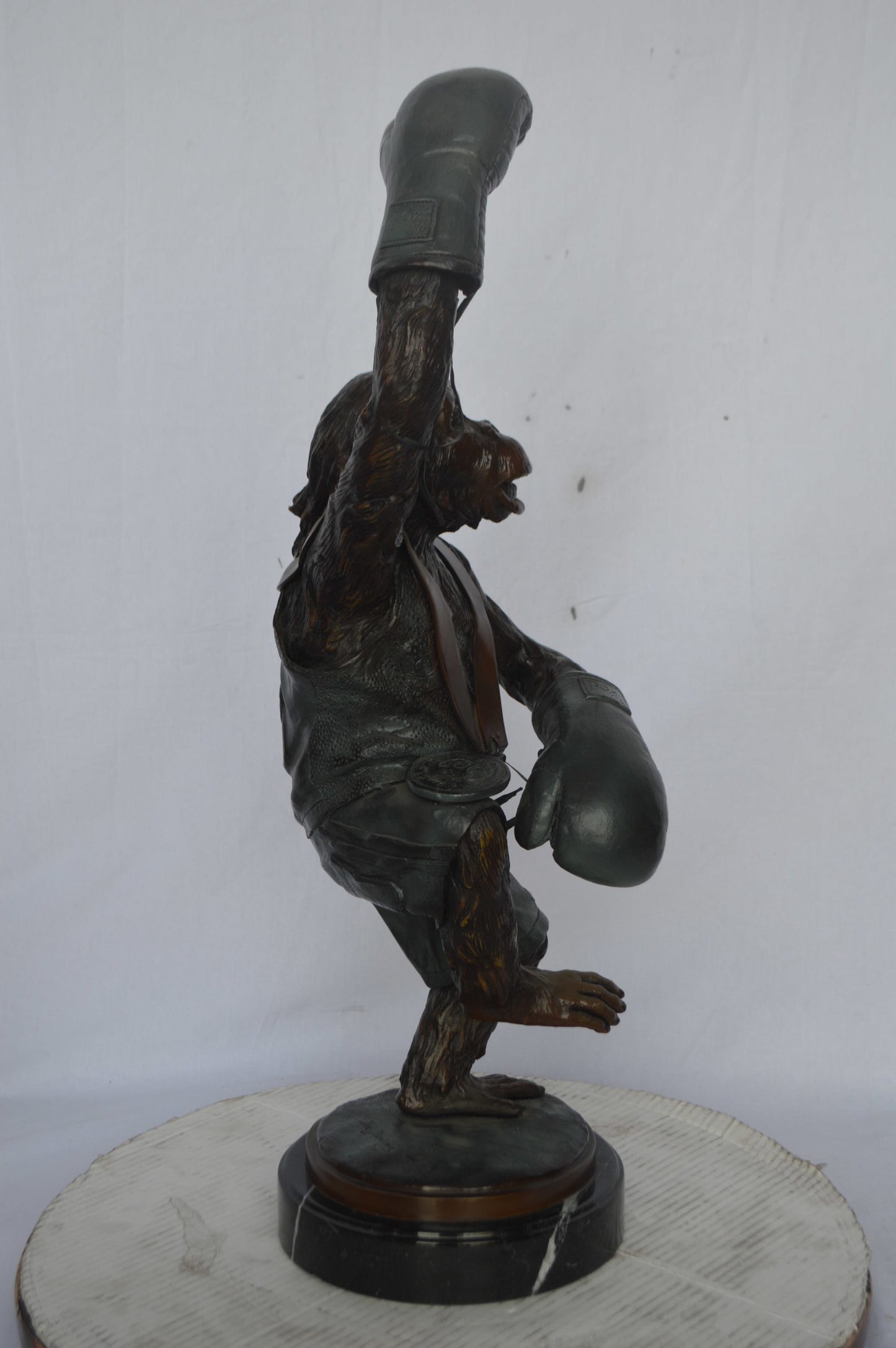 Boxing Monkey Bronze Statue - Size: 10"L x 12"W x 33"H.