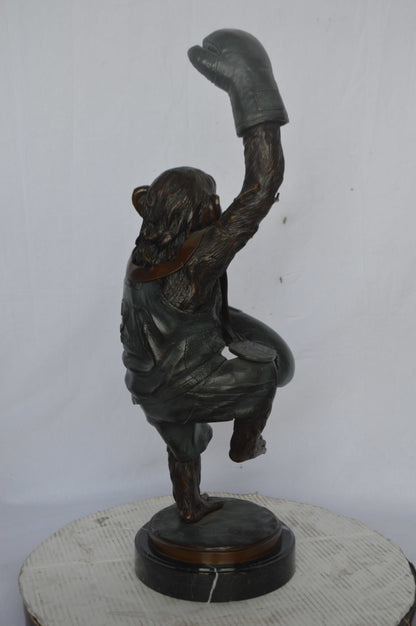 Boxing Monkey Bronze Statue - Size: 10"L x 12"W x 33"H.