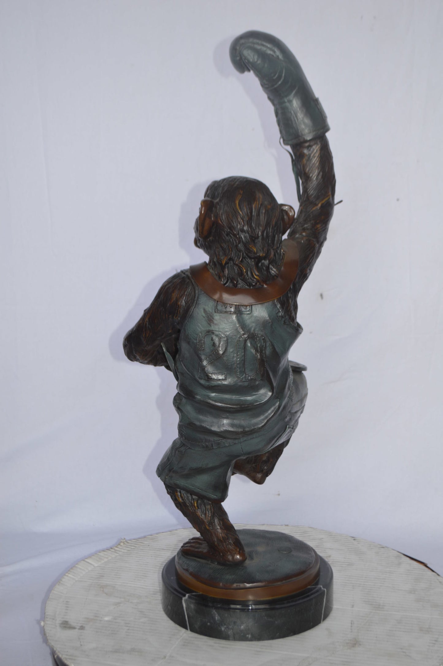 Boxing Monkey Bronze Statue - Size: 10"L x 12"W x 33"H.