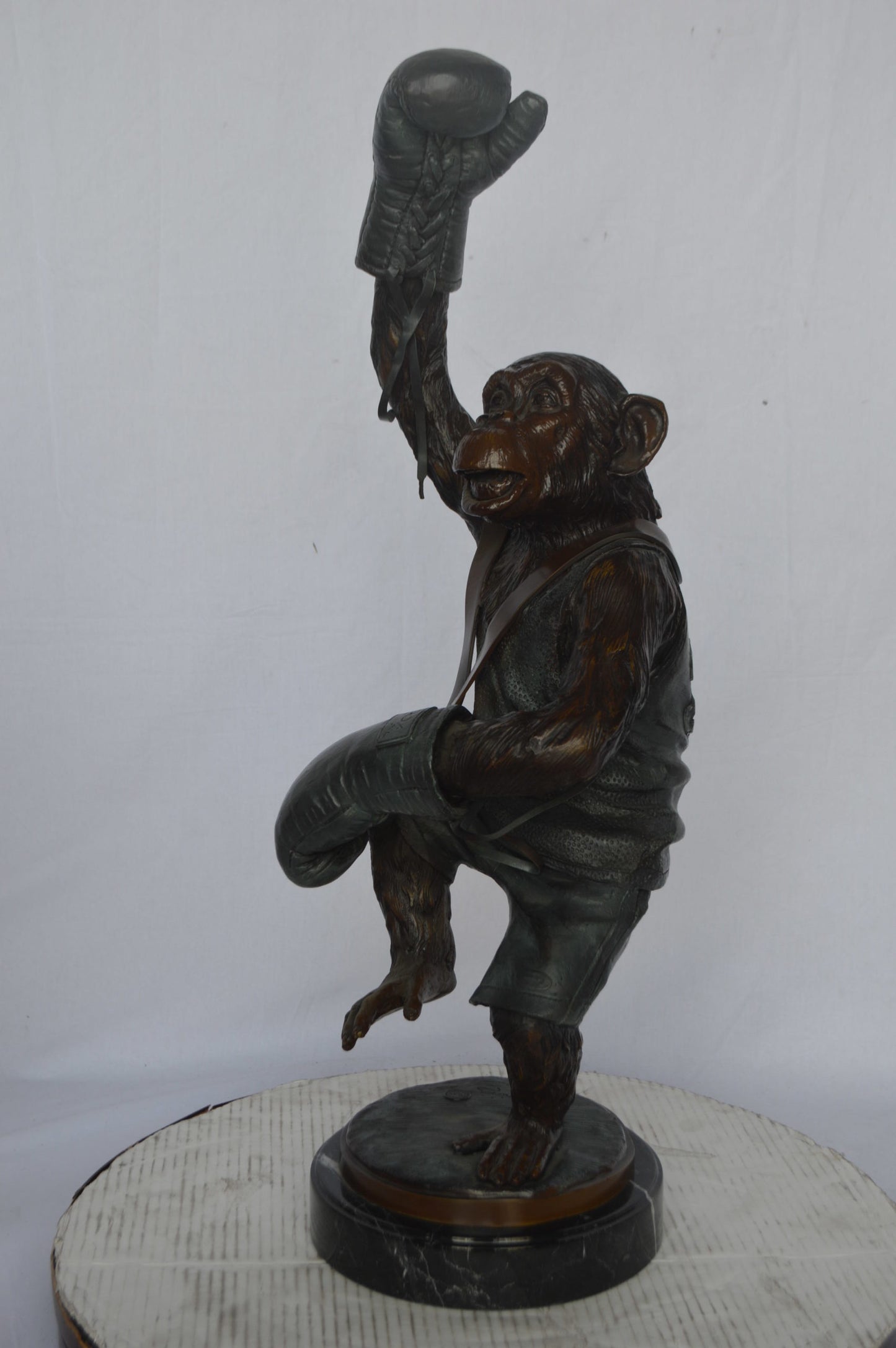 Boxing Monkey Bronze Statue - Size: 10"L x 12"W x 33"H.