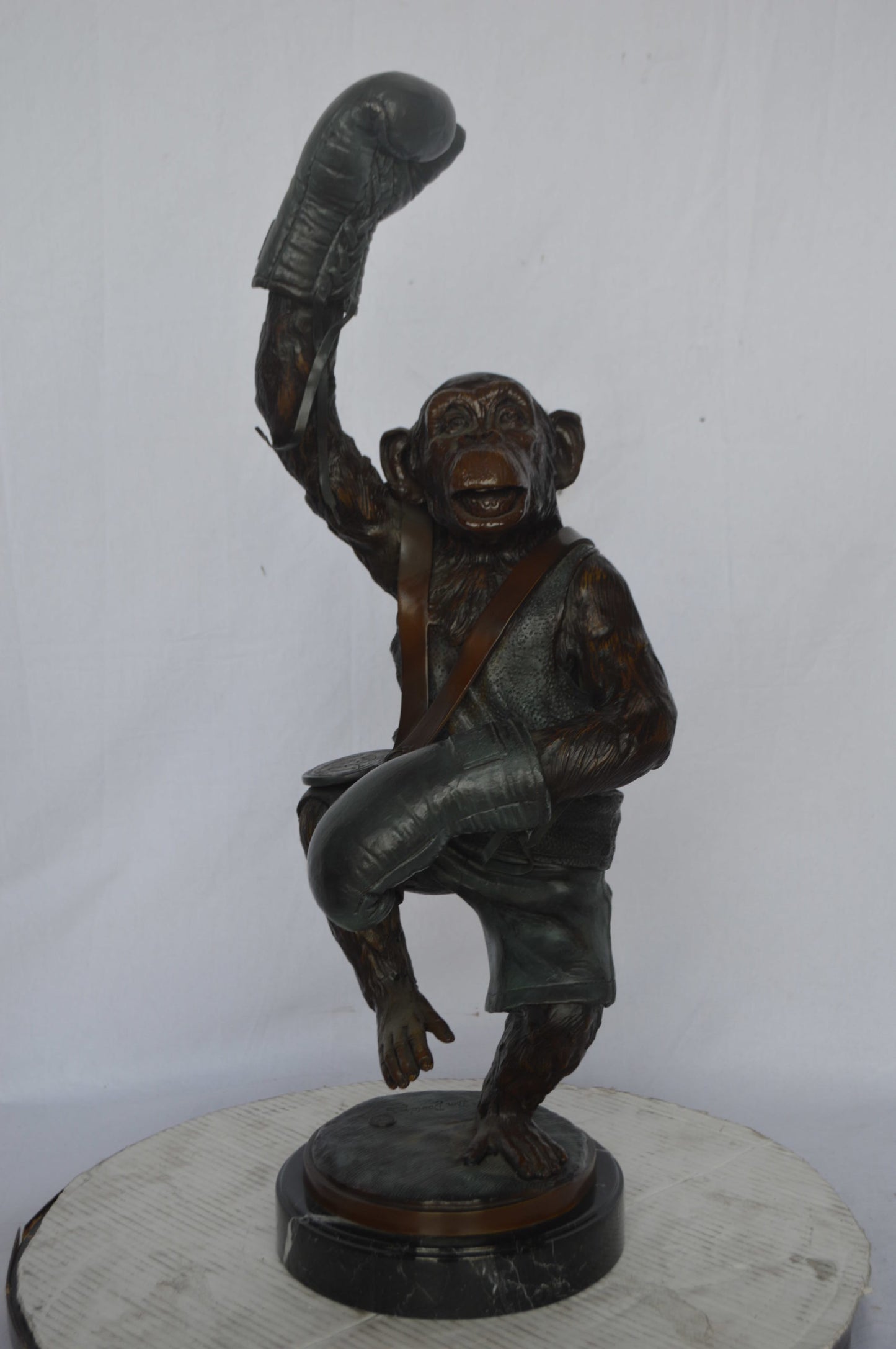 Boxing Monkey Bronze Statue - Size: 10"L x 12"W x 33"H.