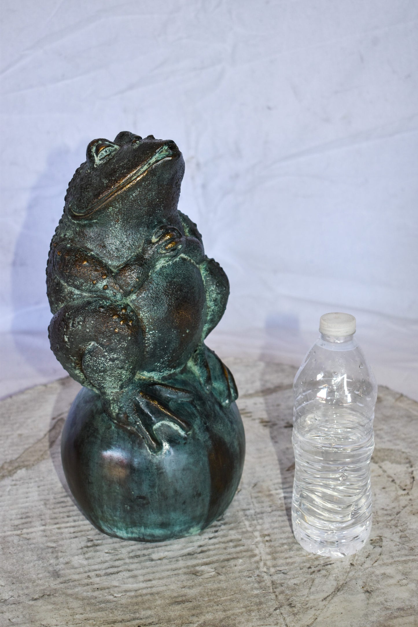 Frog With Green Patina Bronze Fountain Statue