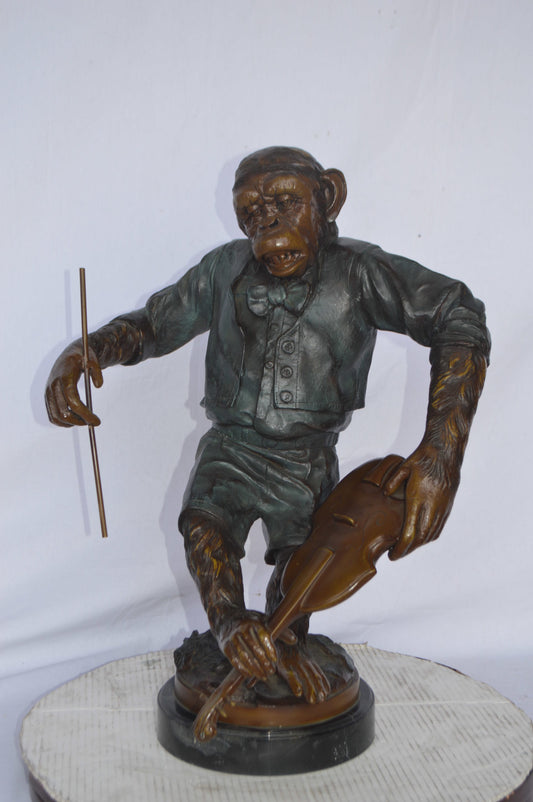Monkey with Violin bronze statue - Size: 20"L x 17"W x 26"H.