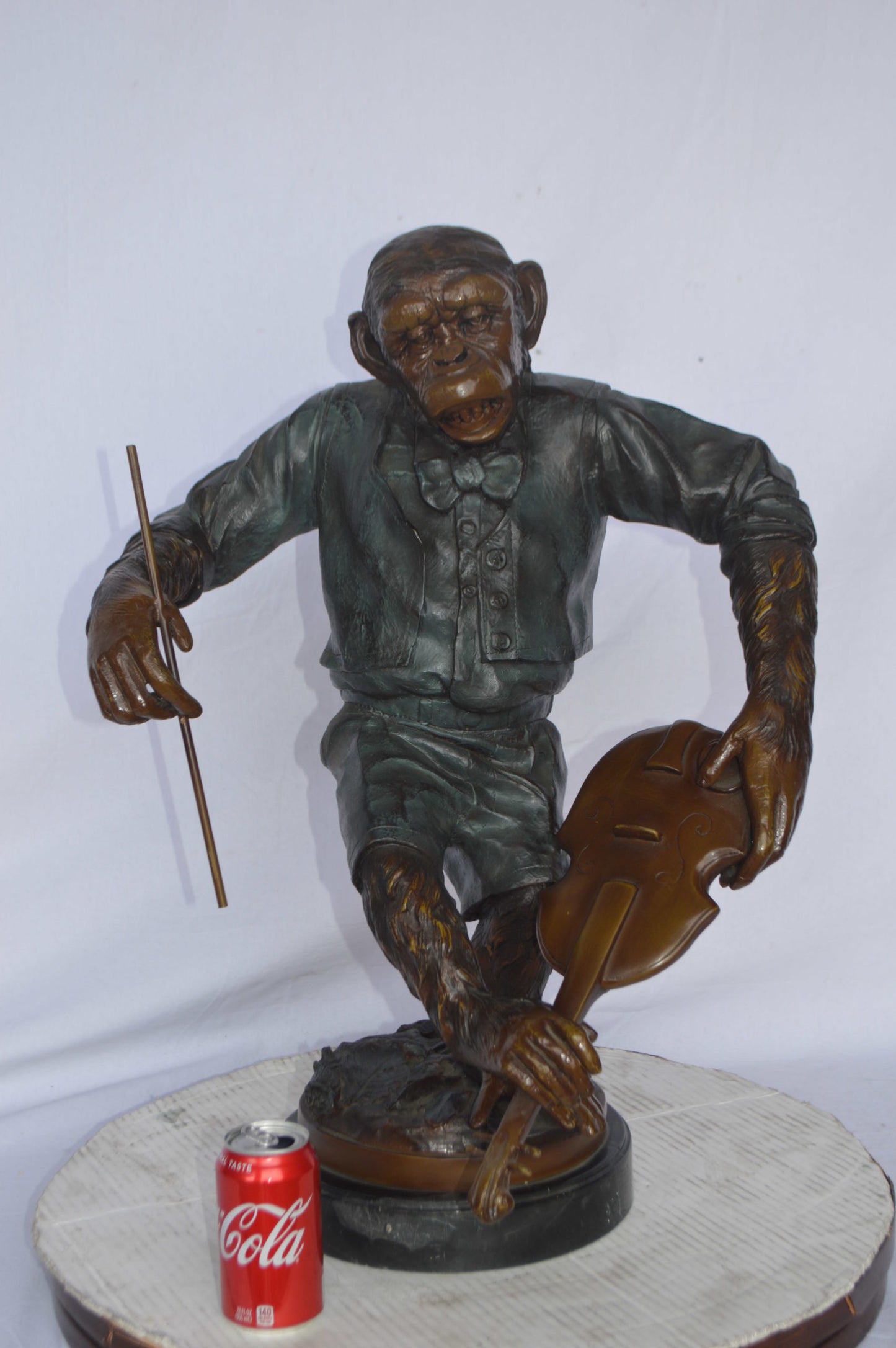 Monkey with Violin bronze statue - Size: 20"L x 17"W x 26"H.