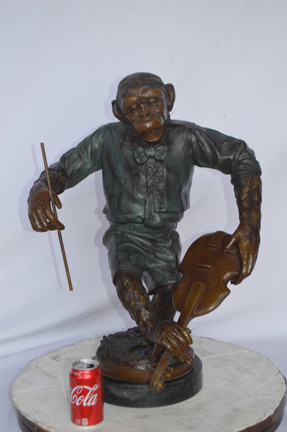 Monkey with Violin bronze statue - Size: 20"L x 17"W x 26"H.