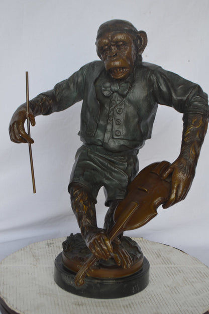Monkey with Violin bronze statue - Size: 20"L x 17"W x 26"H.