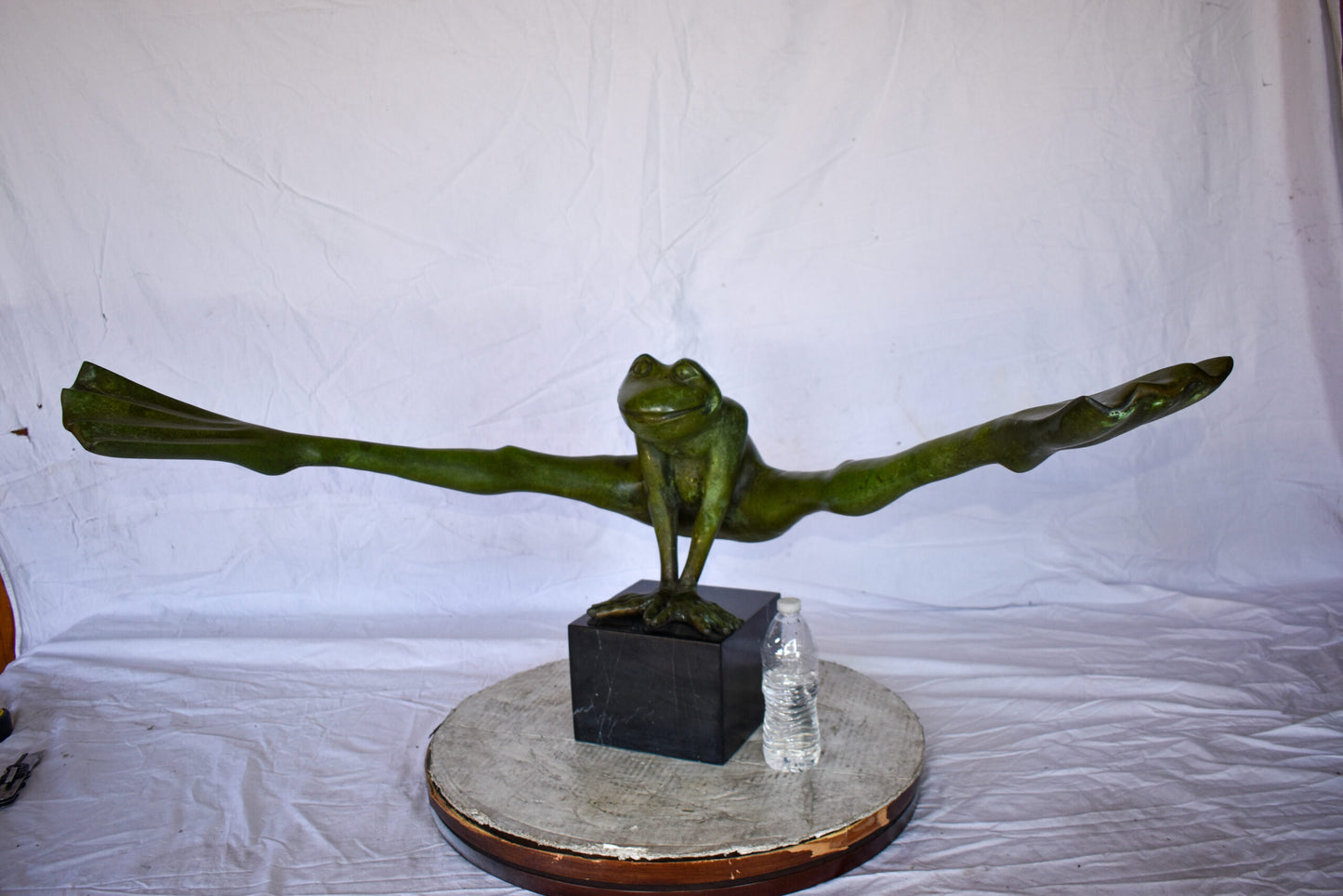 Acrobatic Frog Green Patina Bronze Statue Mounted on A Marble  43" x 26" x 20"H