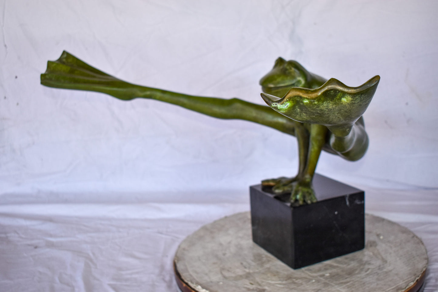 Acrobatic Frog Green Patina Bronze Statue Mounted on A Marble  43" x 26" x 20"H