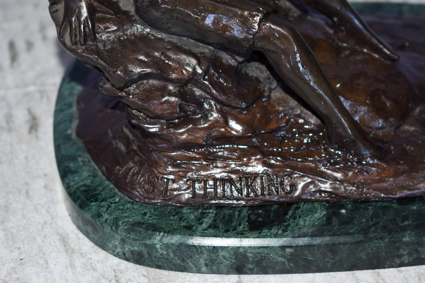Women Thinking by The Lake Bronze Statue on Marble Size: 10" x 6" x 7"H