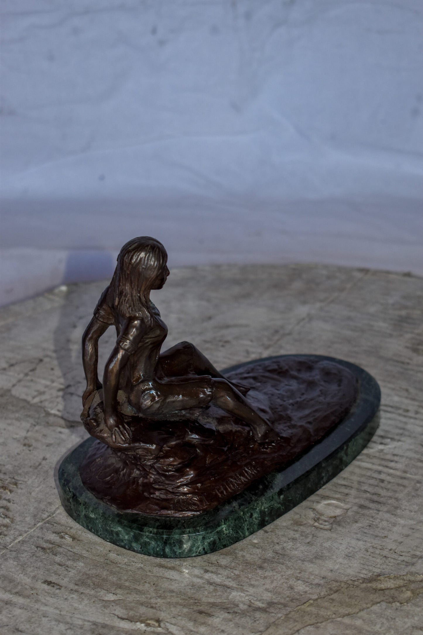 Women Thinking by The Lake Bronze Statue on Marble Size: 10" x 6" x 7"H