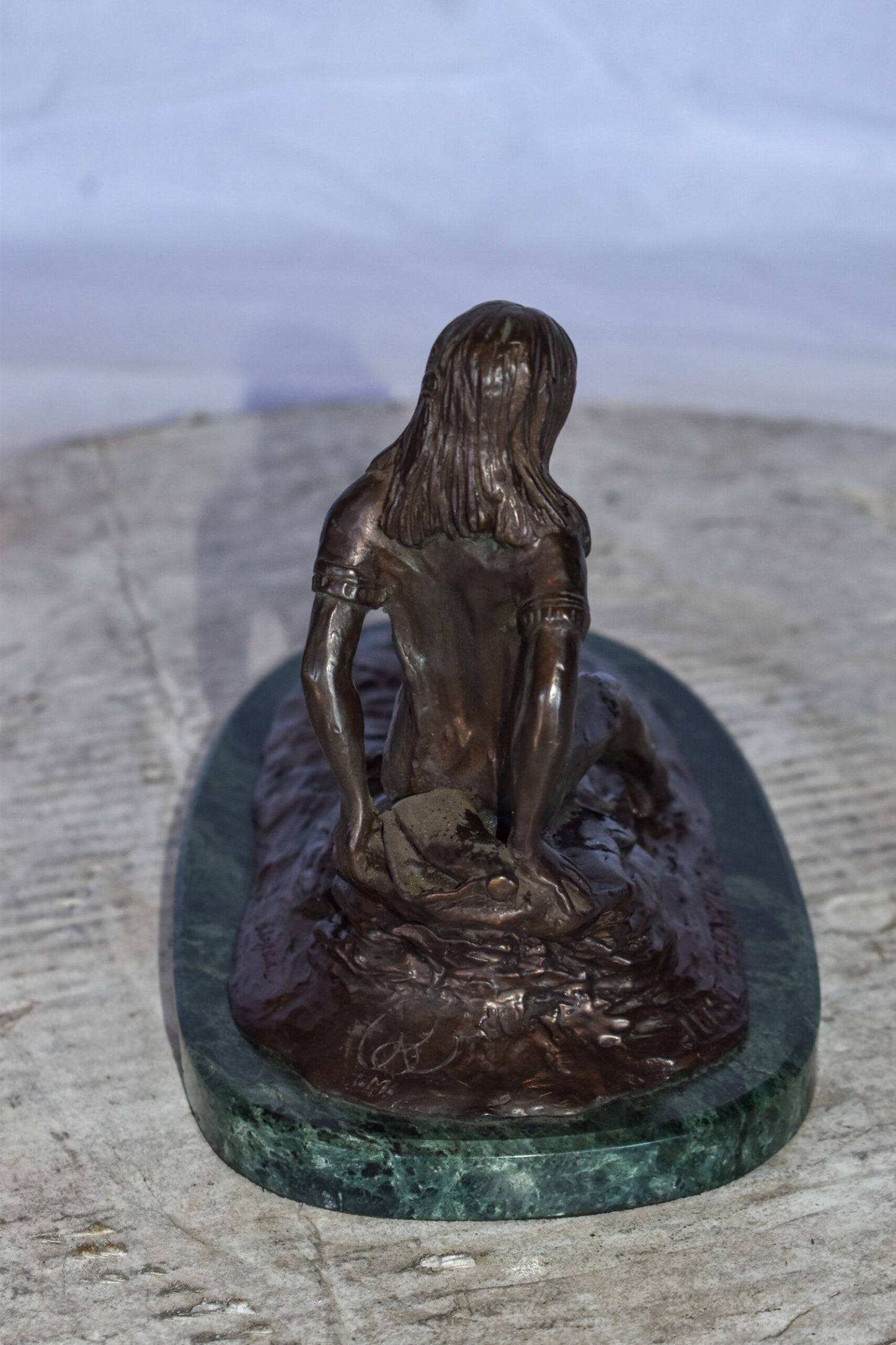Women Thinking by The Lake Bronze Statue on Marble Size: 10" x 6" x 7"H