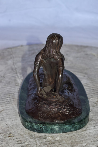 Women Thinking by The Lake Bronze Statue on Marble Size: 10" x 6" x 7"H