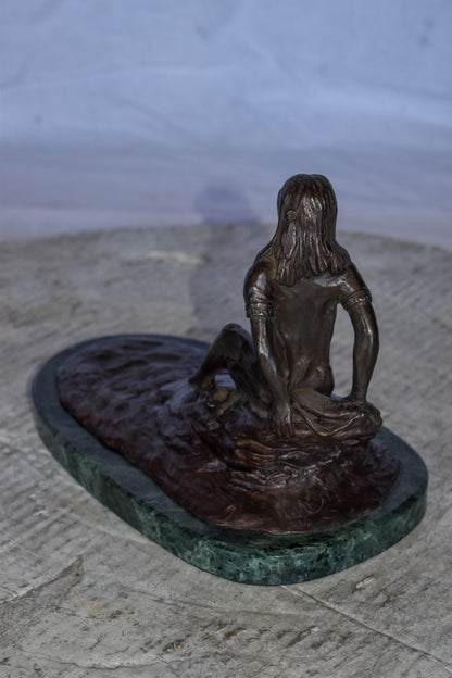 Women Thinking by The Lake Bronze Statue on Marble Size: 10" x 6" x 7"H