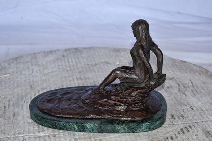 Women Thinking by The Lake Bronze Statue on Marble Size: 10" x 6" x 7"H