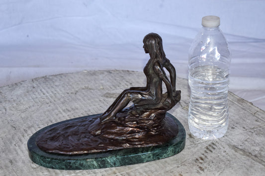 Women Thinking by The Lake Bronze Statue on Marble Size: 10" x 6" x 7"H