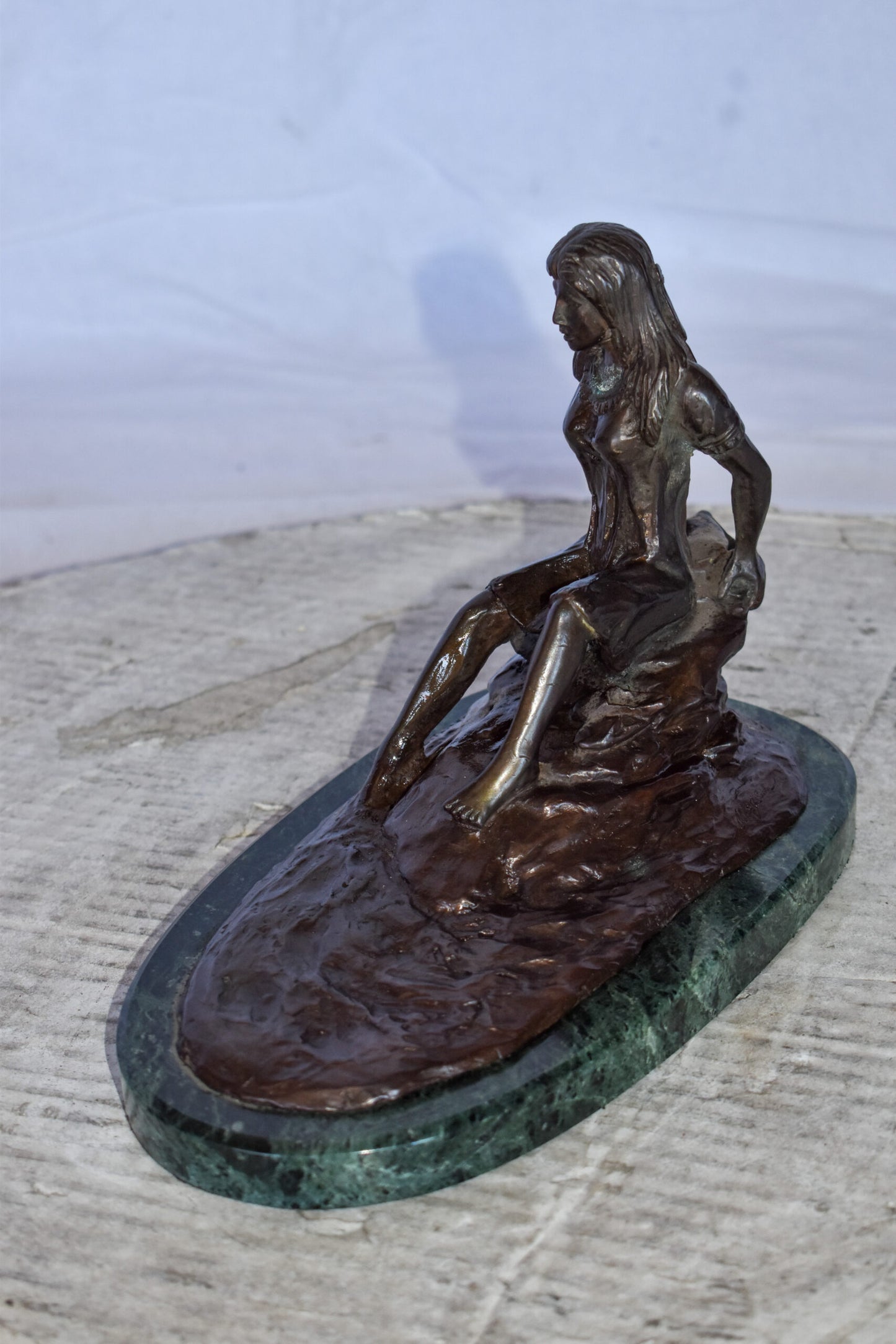 Women Thinking by The Lake Bronze Statue on Marble Size: 10" x 6" x 7"H