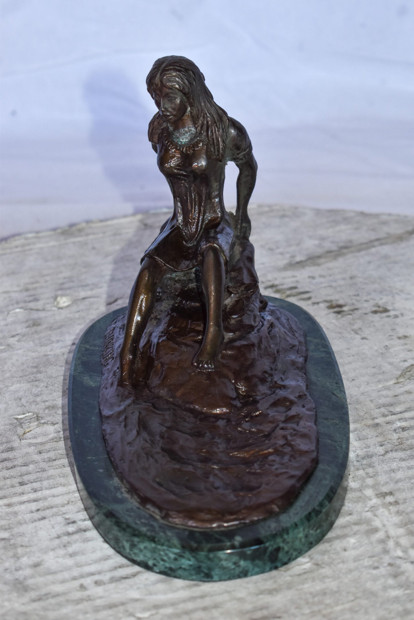 Women Thinking by The Lake Bronze Statue on Marble Size: 10" x 6" x 7"H