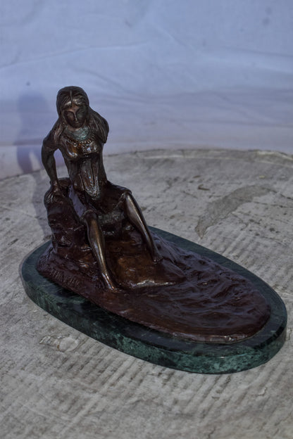 Women Thinking by The Lake Bronze Statue on Marble Size: 10" x 6" x 7"H