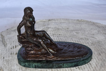Women Thinking by The Lake Bronze Statue on Marble Size: 10" x 6" x 7"H