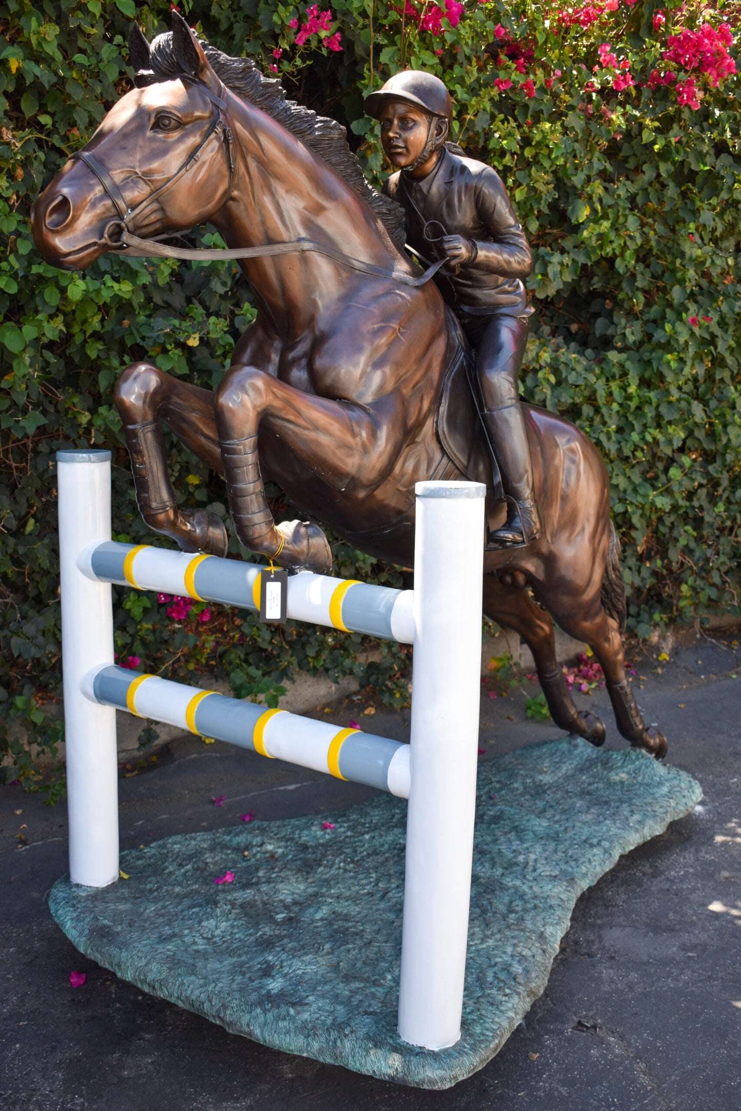 Life Size Horseback Rider Jumping Realistic Bronze Statue Size: 85" x 45" x 71"H
