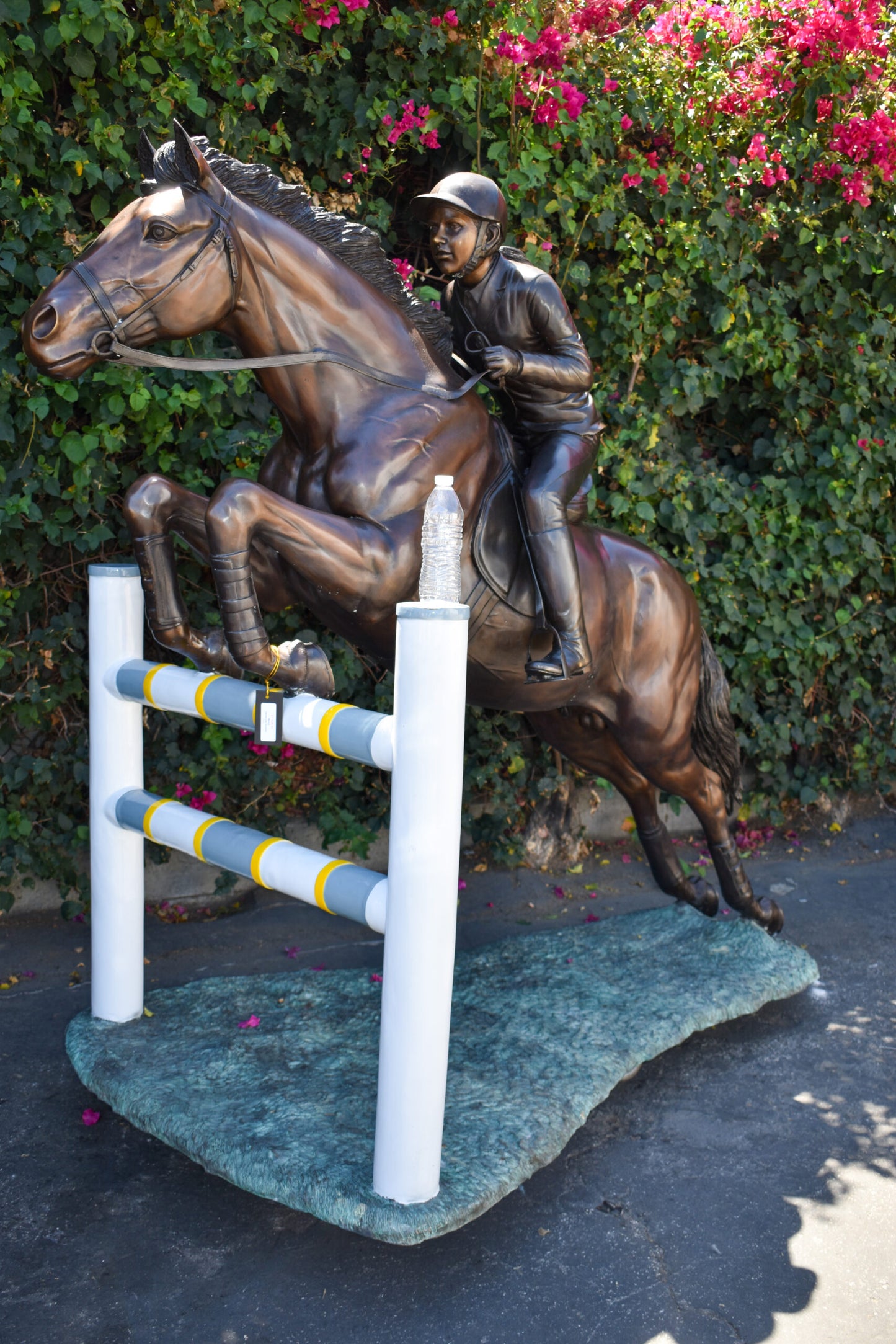 Life Size Horseback Rider Jumping Realistic Bronze Statue Size: 85" x 45" x 71"H