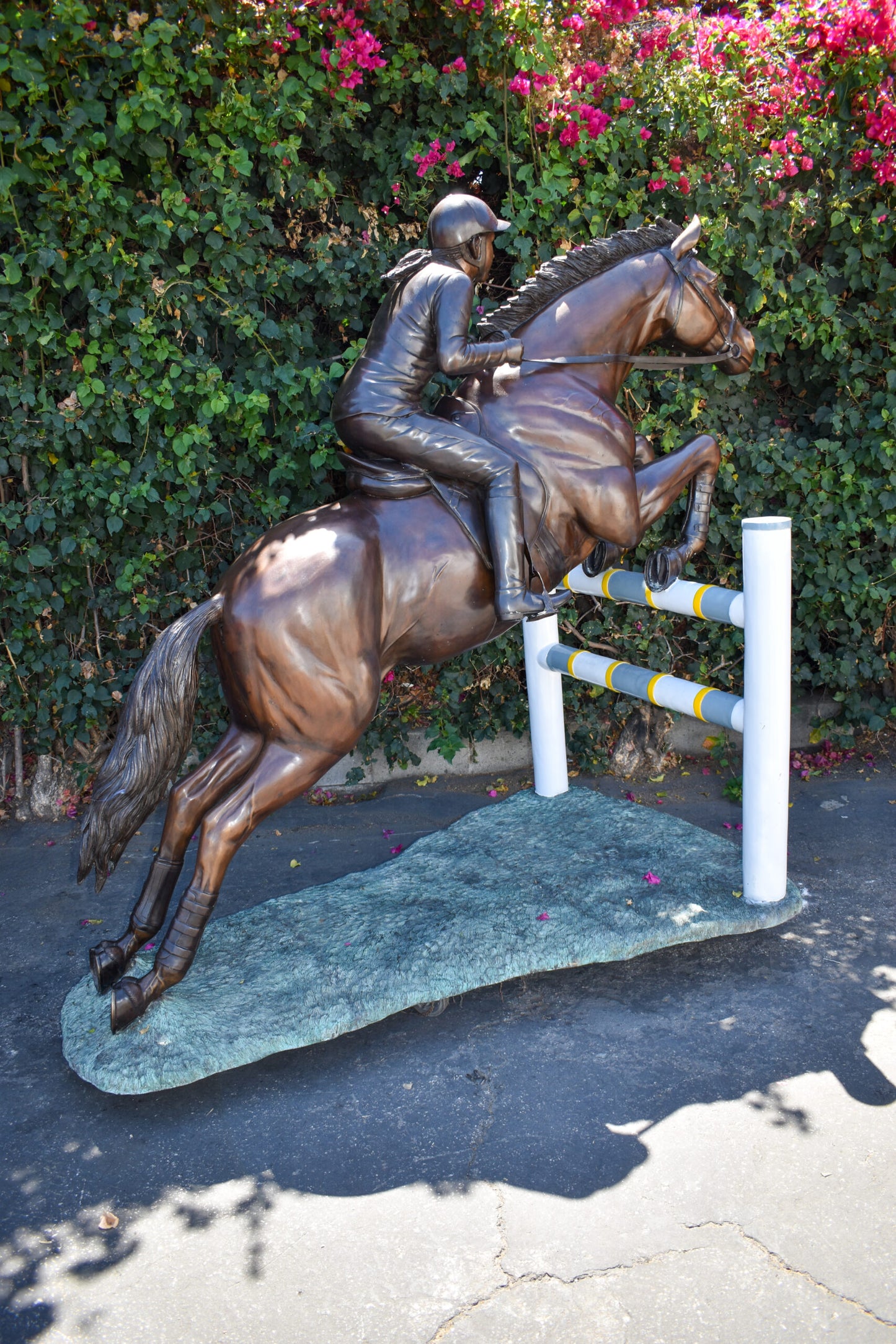 Life Size Horseback Rider Jumping Realistic Bronze Statue Size: 85" x 45" x 71"H