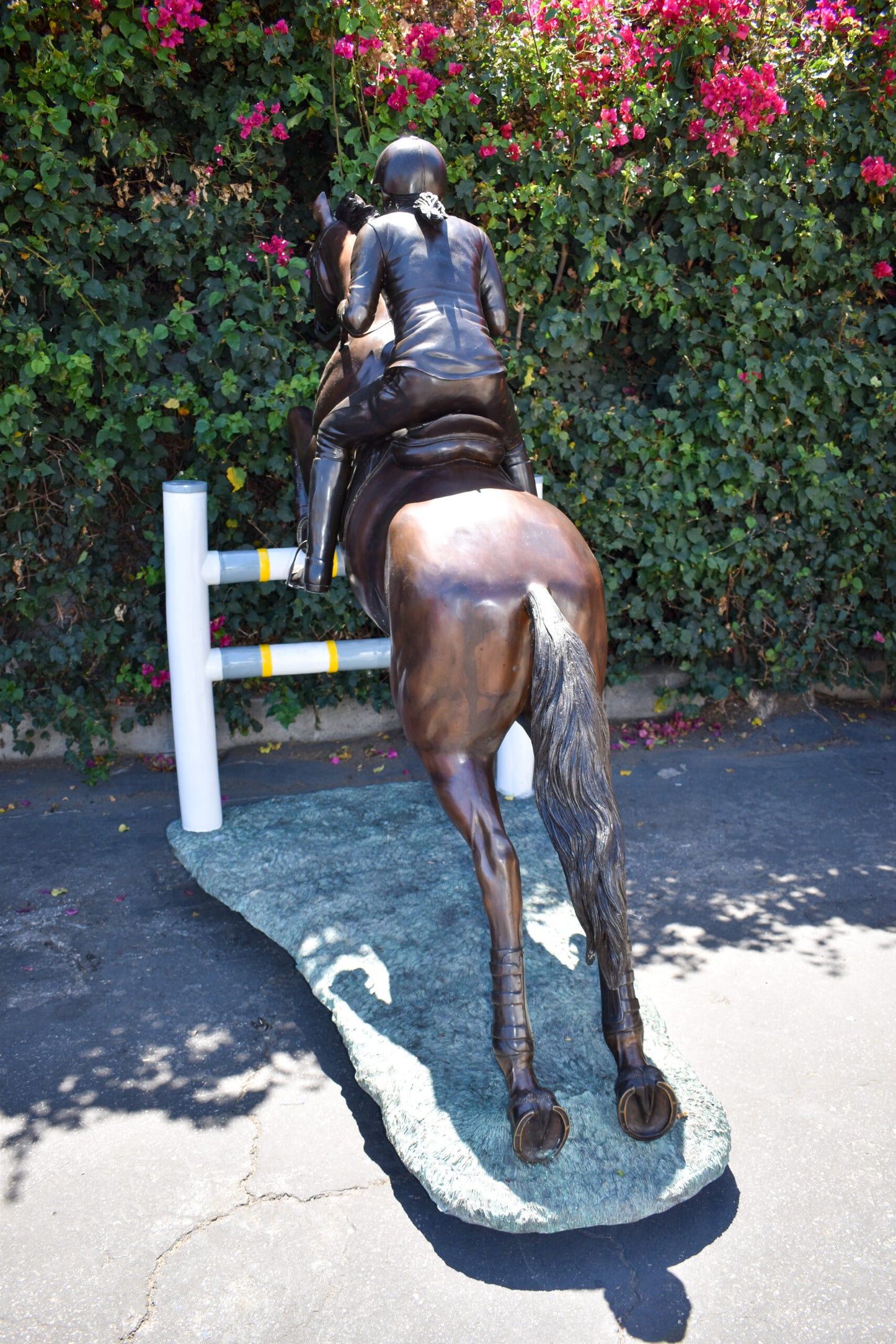 Life Size Horseback Rider Jumping Realistic Bronze Statue Size: 85" x 45" x 71"H