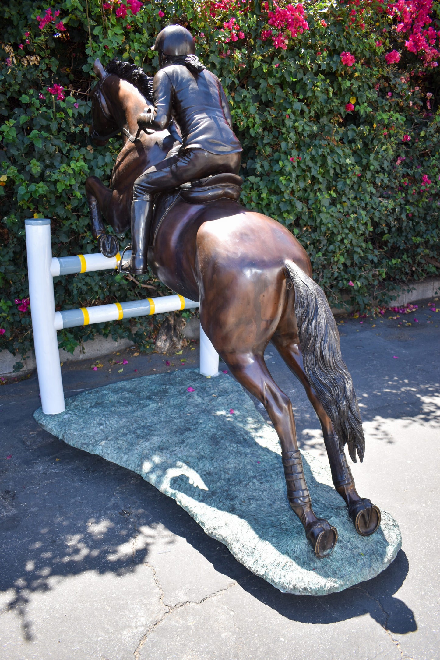 Life Size Horseback Rider Jumping Realistic Bronze Statue Size: 85" x 45" x 71"H