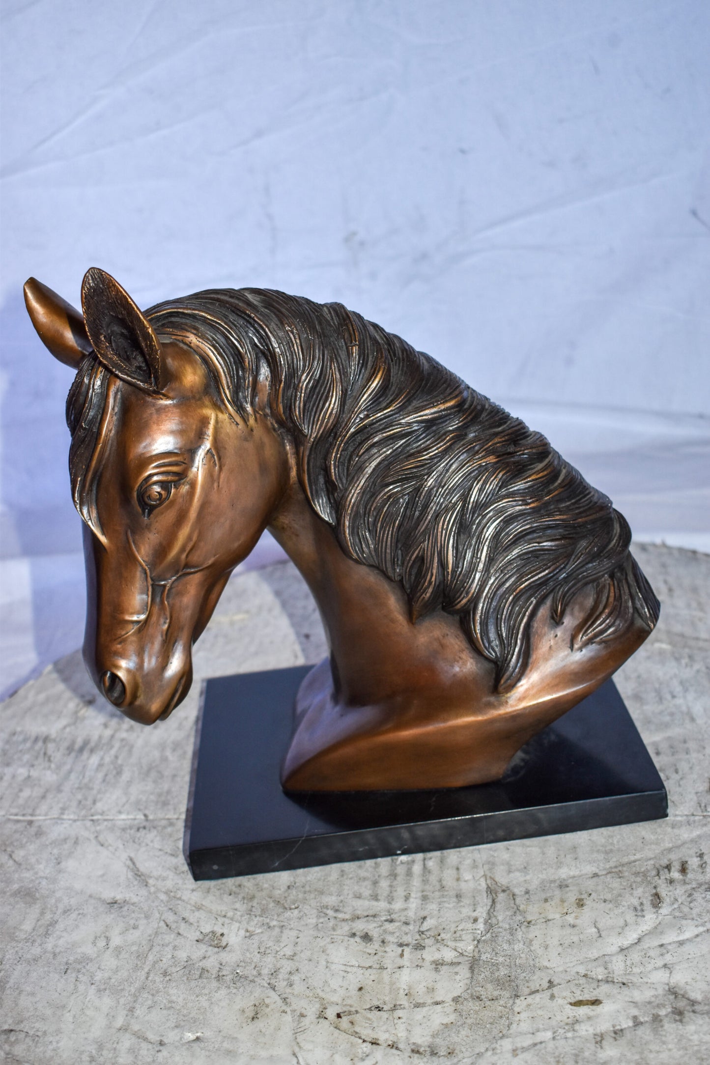 Bust Of a Horse Made of Bronze Mounted on Marble Size: 12" x 6" x 12"H
