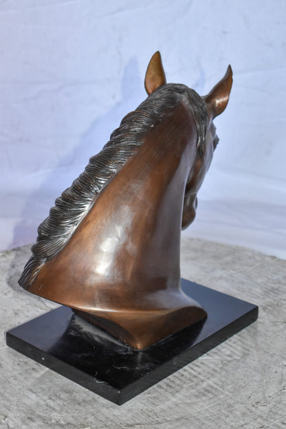 Bust Of a Horse Made of Bronze Mounted on Marble Size: 12" x 6" x 12"H