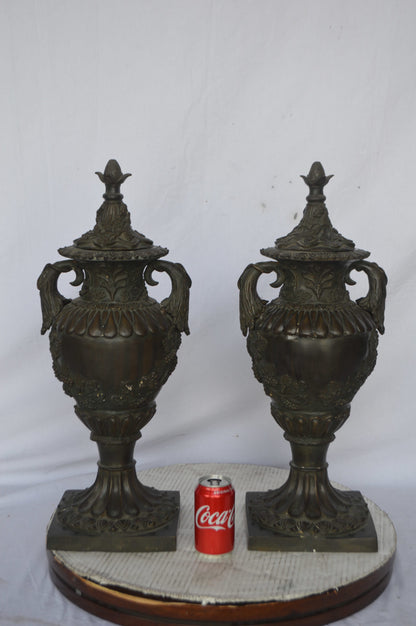 Pair of Urns bronze statue - Size: 10"L x 9"W x 25"H.