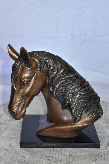 Bust Of a Horse Made of Bronze Mounted on Marble Size: 12" x 6" x 12"H