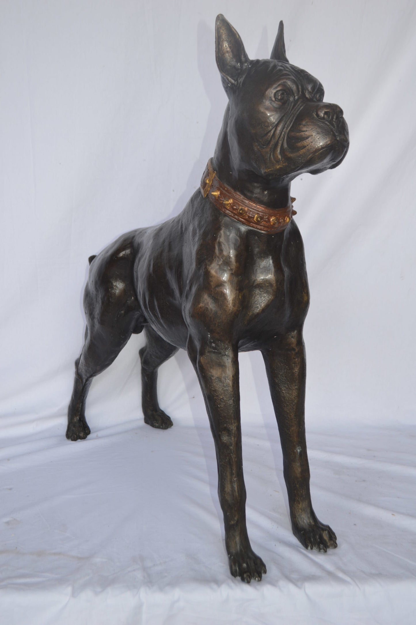 Boxer Dog bronze statue - Size: 35"L x 10"W x 36"H.