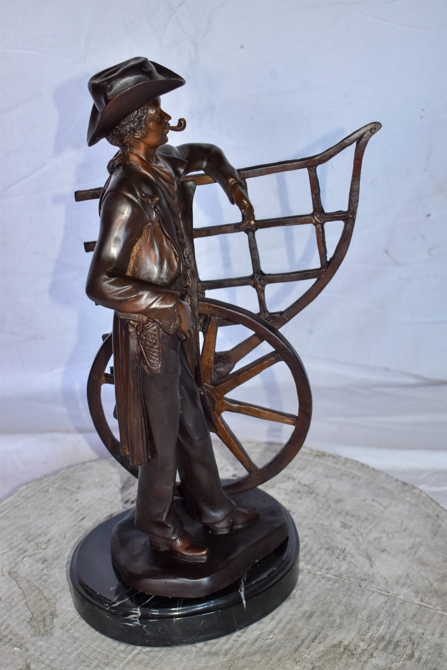 Cowboy Standing by His Carriage Bronze Statue Size: 12" x 8" x 23"H