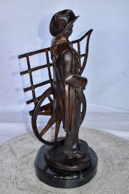 Cowboy Standing by His Carriage Bronze Statue Size: 12" x 8" x 23"H