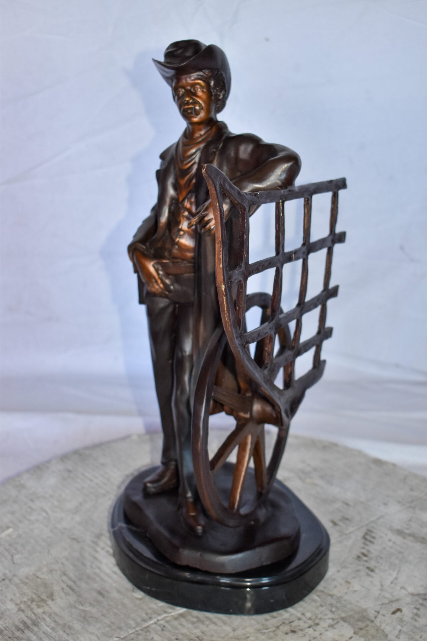 Cowboy Standing by His Carriage Bronze Statue Size: 12" x 8" x 23"H