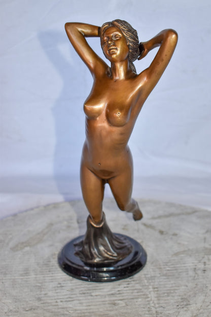 Nude Girl Posing Art Bronze Statue Mounted on Marble Size: 8" x 8" x 16"H